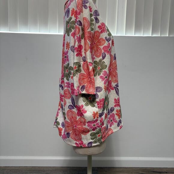 New! HOPELY Woman's Pink Floral Print  Bohemian 3/4 Sleeve Blouse Small - Picture 2 of 5